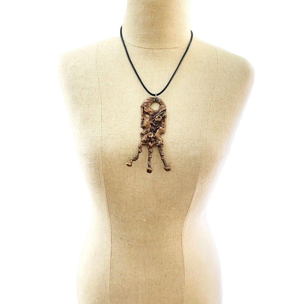 Massive Vintage Modernist Brutalist Bronze Pendant Abstract Pectoral ca 1960s
